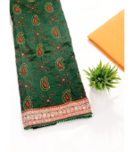 Deep Green Katha Work Suit Fabric Set with Pure Georgette Bandhej Multicolor Dupatta - Image 4