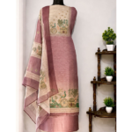 Mauve Jute Madhubani Printed Suit Fabric Set with Jute Madhubani Printed Dupatta