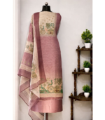 Mauve Jute Madhubani Printed Suit Fabric Set with Jute Madhubani Printed Dupatta