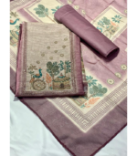 Mauve Jute Madhubani Printed Suit Fabric Set with Jute Madhubani Printed Dupatta - Image 3