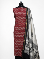 Red Maheshwari Block Print Suit Set with Dupatta